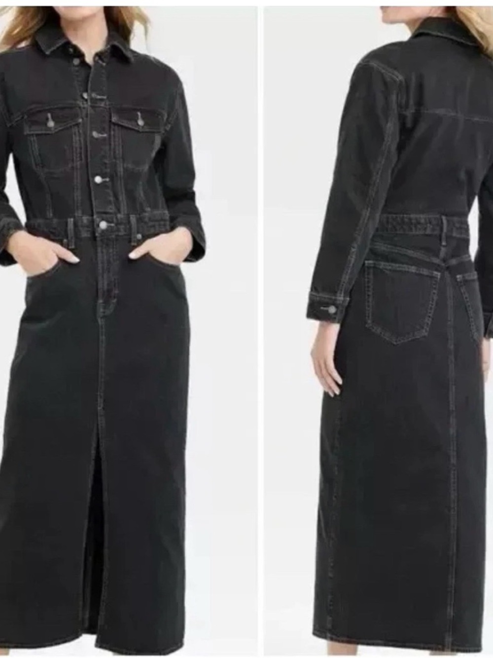Universal Thread Charcoal Black Denim Maxi Jacket Dress